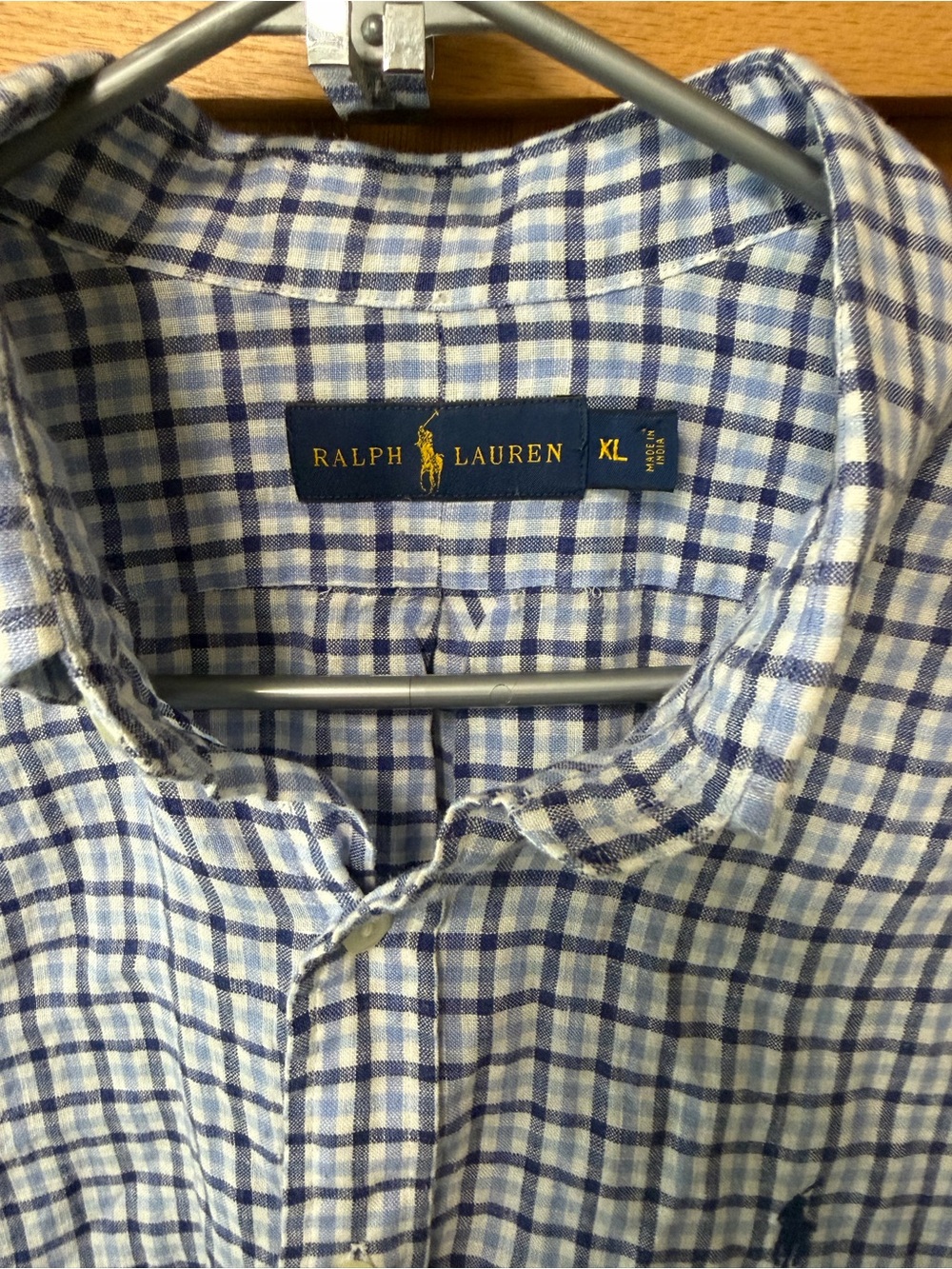 Ralph Lauren Men’s Blue & White Plaid Short-Sleeve Button-Down Shirt 100% Linen - Picture 3 of 5